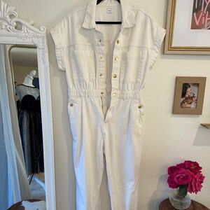 Sheiki White Jean Jumpsuit with Gold Button Size 14